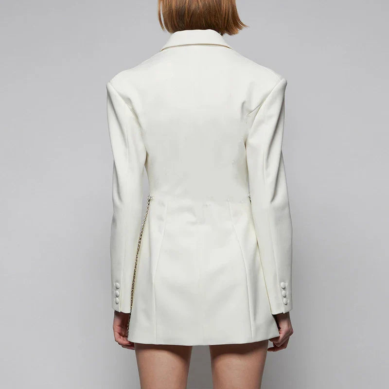 AL 24T153 Lapel Women's Suit Blazer Rhinestone Women Long Coat Double-Row Two-Button Women Blazer Elegant Ladies Blazer