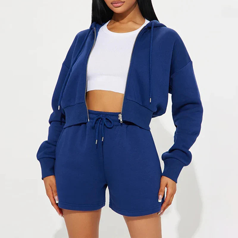 SF AL 24S044 Long Sleeves Lounge Wear Sets Women Short Set Zipper Closure Cotton Polyester Women Hoodie Set