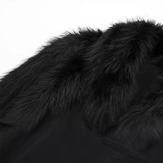 SF AL 24T326 Black Faux Fur Short Jacket Long Sleeves Women's Jacket With Fur Polyester Women Faux Fur Coat