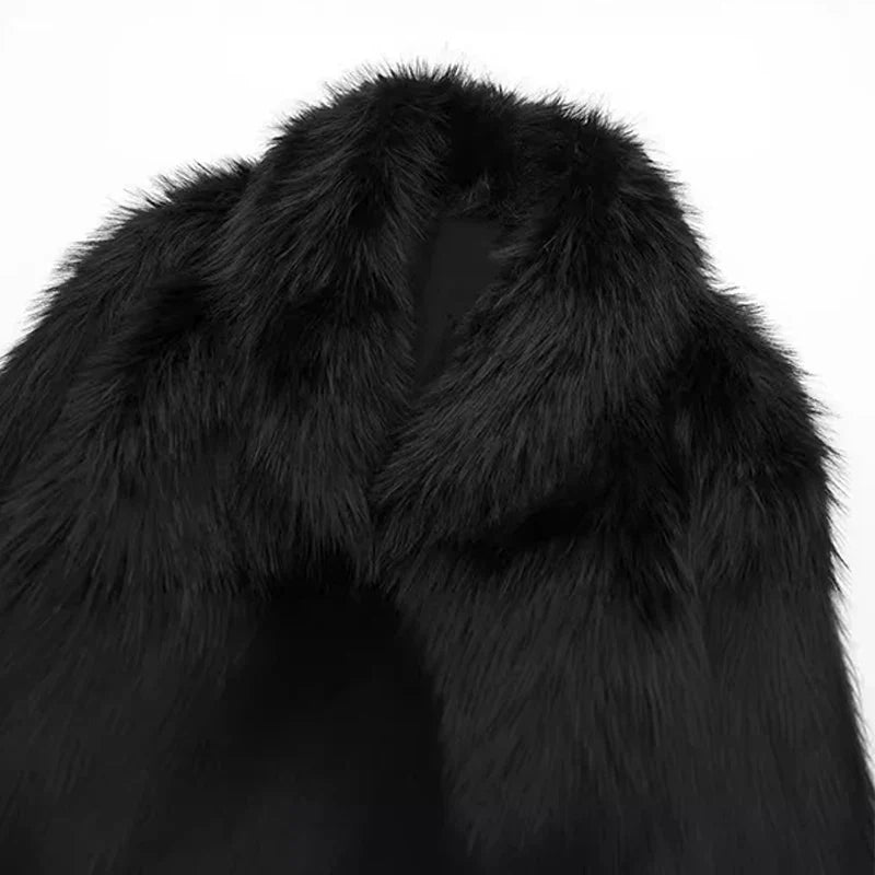 SF AL 24T326 Black Faux Fur Short Jacket Long Sleeves Women's Jacket With Fur Polyester Women Faux Fur Coat