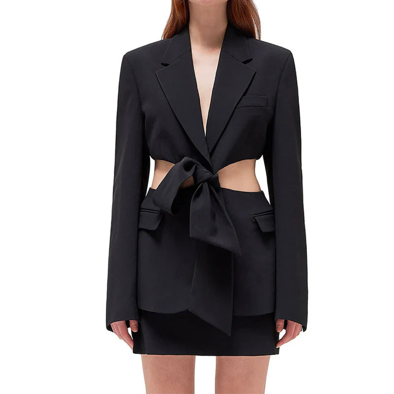 AL 24T149 Long Sleeve Blazers Ladies Women Lace-Up Polyester Women's Winter Coat Open-Waisted Design Blazer De Mujer