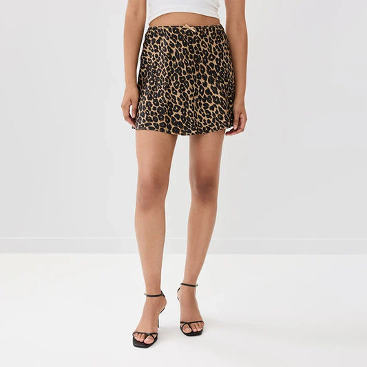 SF AL 24B031 High Street Leopard Print Mini Skirt Silk Printed Hot Girls Short Sexy Mini Skirt Women A-Line Short Skirts