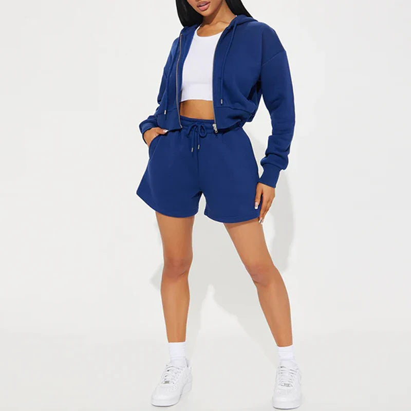 SF AL 24S044 Long Sleeves Lounge Wear Sets Women Short Set Zipper Closure Cotton Polyester Women Hoodie Set