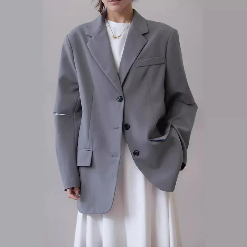 Long Sleeve Women's Suit Breasted Loose Blazers Ladies Women Mid-Length Polyester Formal Suit