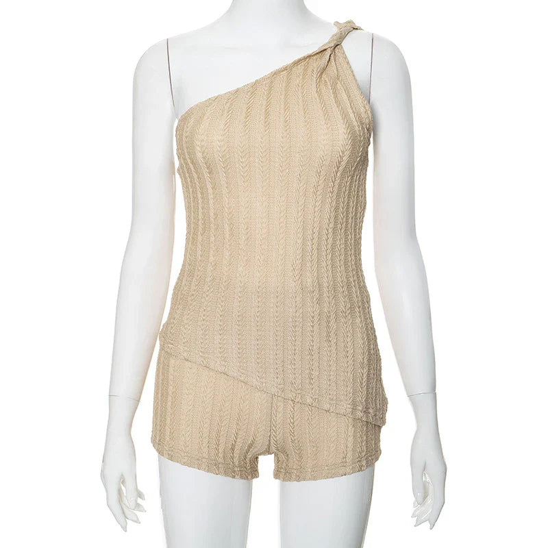 SF AL 24S043 Solid Colour Shorts Set One Shoulder Sleeveless Backless Shorts Casual Women Set Women 2 Piece Sets