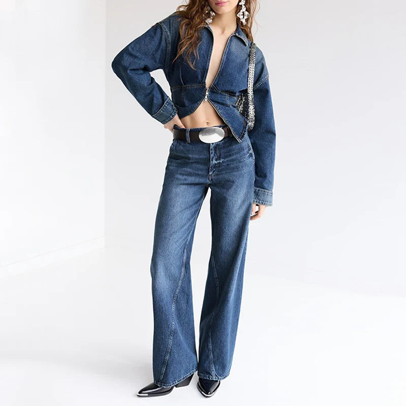 Lapel Two-Way Zip Closure Cotton Breathable Denim Jacket Denim Jacket With Zippers Decoration Washed Women Casual Denim Jacket