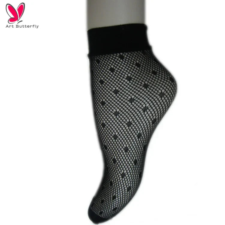 Factory Direct Sale Custom Logo Black Ankle Fishnet Lace Kneehi Short Socks for Women