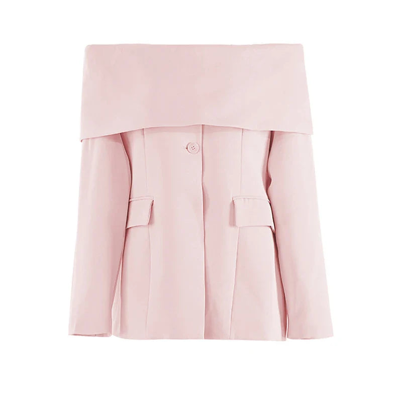 AL 24T159 One-Shoulder Women Blazer Jacket Polyester Strapless Solid Color Suit Long Sleeves Elegant Women Suits Blazers