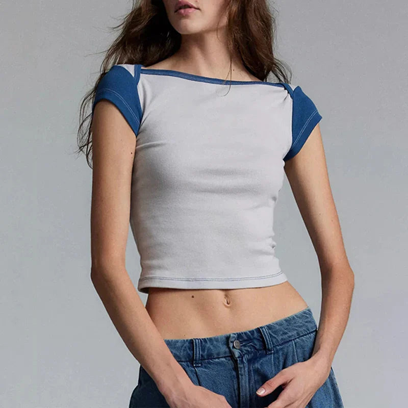 China Manufacturer Casual Womens Blouses Shirts Girl's Slim Short Shirts for Women Short Sleeve Boat Neck Tee