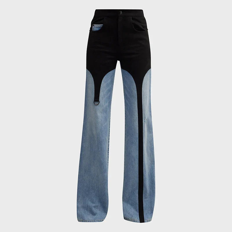 SF AL 24B034 High Waist Washed Women's Jeans Patchwork Personalized Street Cotton Straight Women Jeans Pants