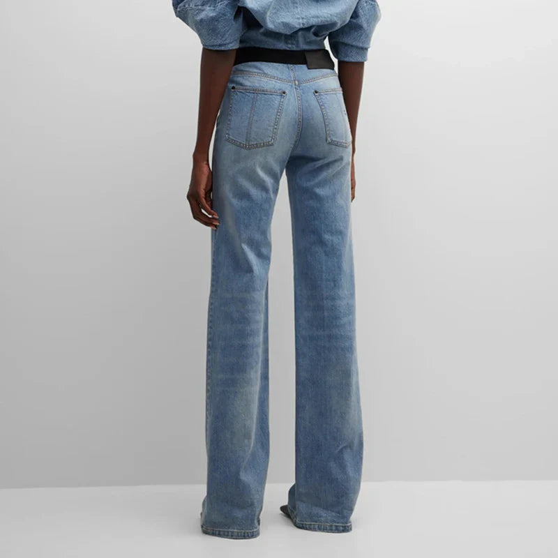 SF AL 24B034 High Waist Washed Women's Jeans Patchwork Personalized Street Cotton Straight Women Jeans Pants