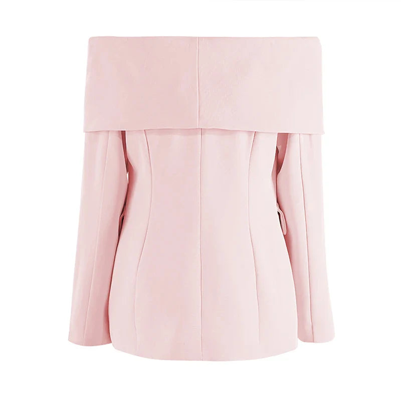 AL 24T159 One-Shoulder Women Blazer Jacket Polyester Strapless Solid Color Suit Long Sleeves Elegant Women Suits Blazers