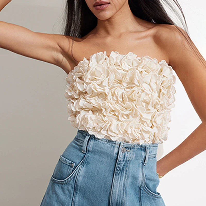 China Manufacturer Chic Fashion Crop Tops Summer Hot Sexy Corset Tops Sweet Floral Bustier Top