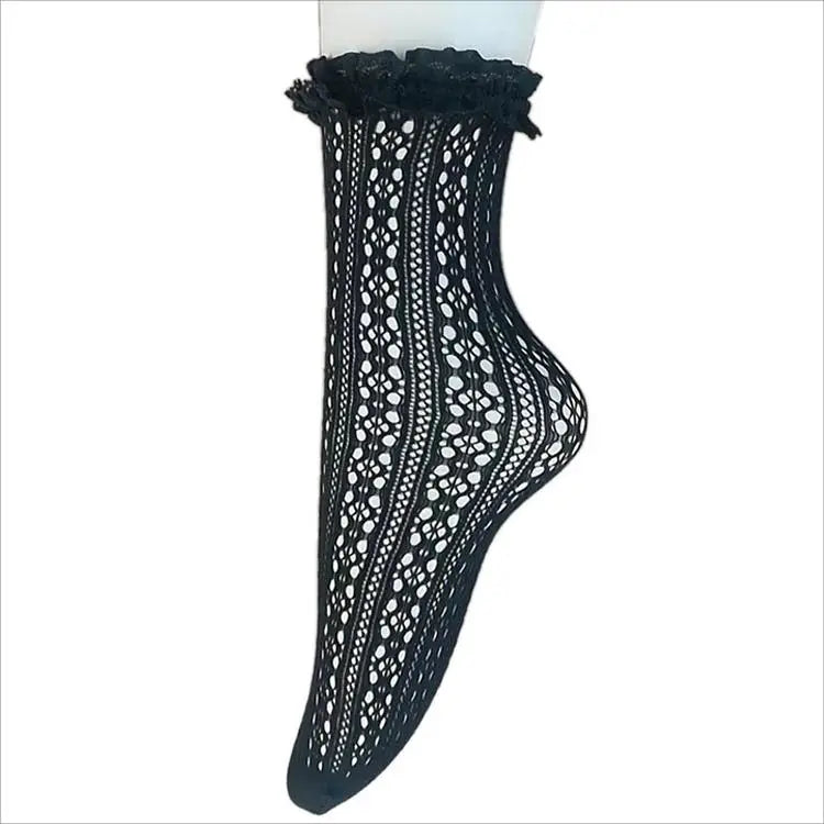 Factory Direct Sale Custom Logo Elastic Black Ankle Fishnet Kneehi Short Socks for Women