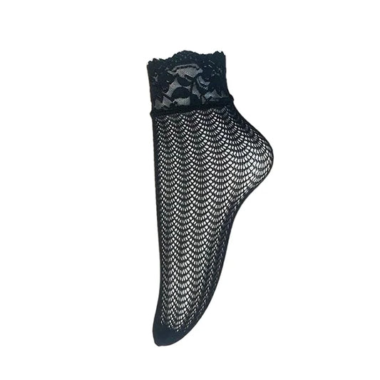 Factory Direct Sale Custom Logo Elastic Black Ankle Fishnet Kneehi Short Socks for Women