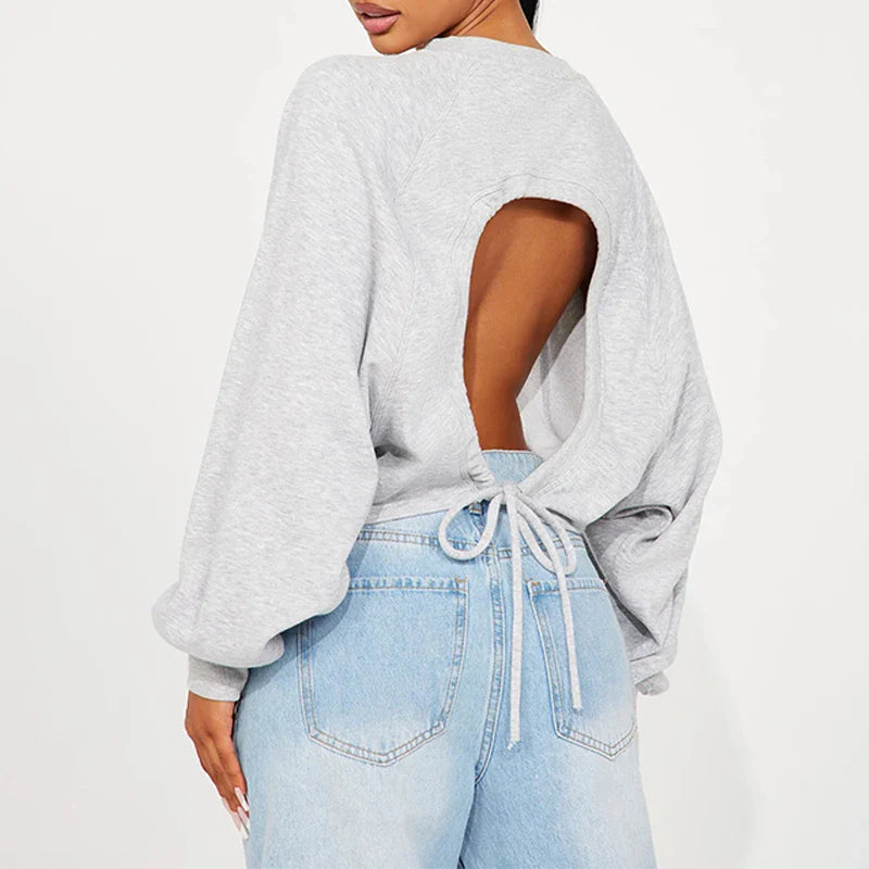 SF AL 24T098 Long Sleeve Lounge Sweatshirt Women Blouse Open Back Woman Hoodie Cotton Polyester Women's Hoodies