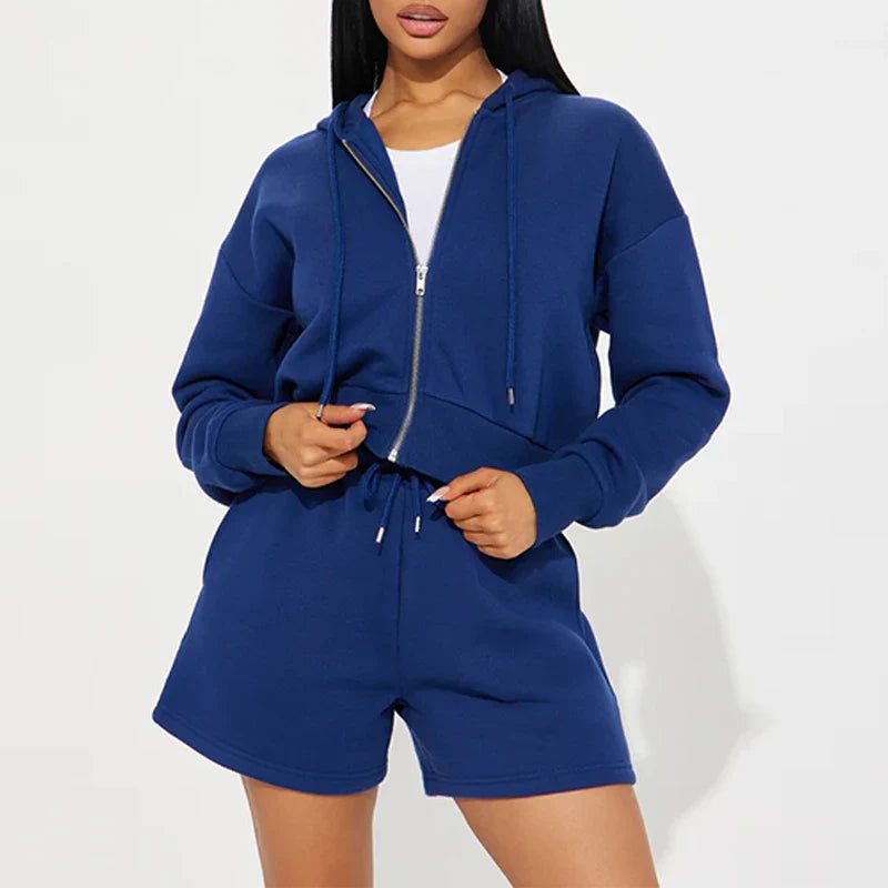 SF AL 24S044 Long Sleeves Lounge Wear Sets Women Short Set Zipper Closure Cotton Polyester Women Hoodie Set