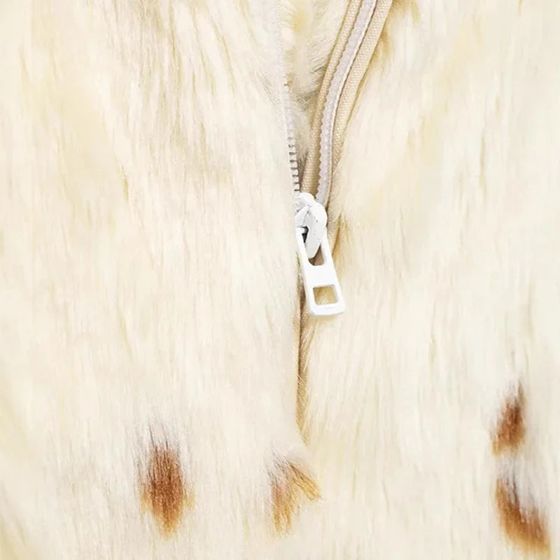 SF AL 24T308 Long Sleeves Women Faux Fur Coat Color Blocking Lapel Fur Leopard Print Polyester Women's Faux Fur Coats