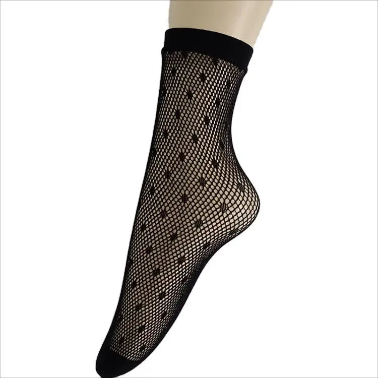 Factory Direct Sale Custom Logo Elastic Black Ankle Fishnet Kneehi Short Socks for Women