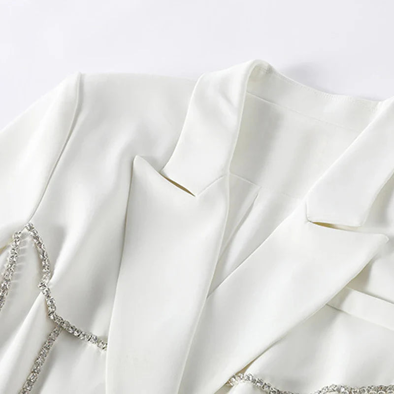 AL 24T153 Lapel Women's Suit Blazer Rhinestone Women Long Coat Double-Row Two-Button Women Blazer Elegant Ladies Blazer