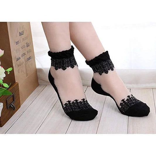 Glitter Ultrathin Transparent Flexible Crystal Lace Elastic Lace Short Socks