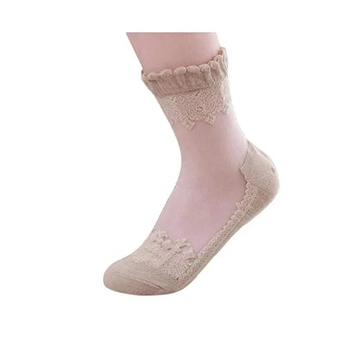 Glitter Ultrathin Transparent Flexible Crystal Lace Elastic Lace Short Socks