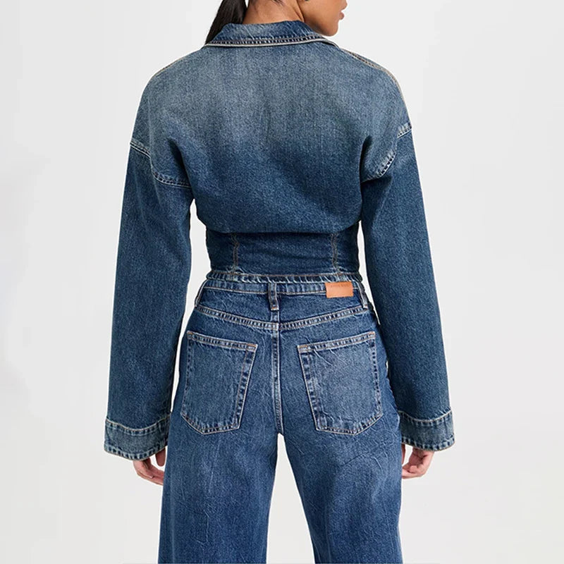 Lapel Two-Way Zip Closure Cotton Breathable Denim Jacket Denim Jacket With Zippers Decoration Washed Women Casual Denim Jacket