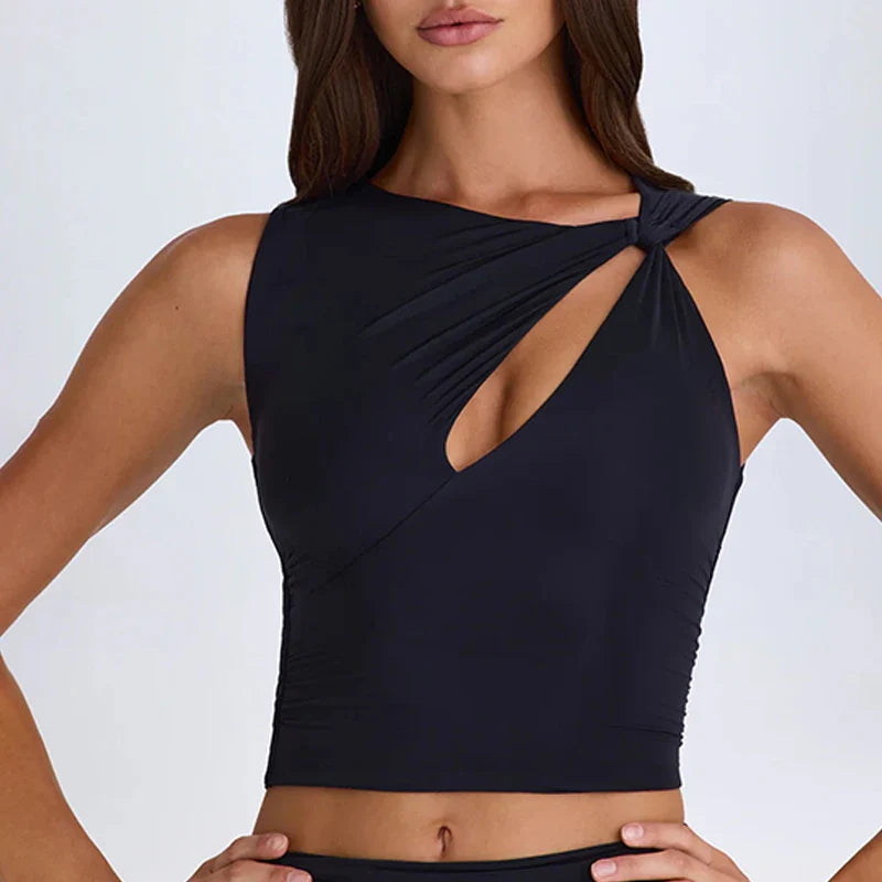 New Trend Cut-Out Detail Ruched Women's Top Asymmetric Camiseta De Tirantes De Mujer Women Blouses Elegant Tops