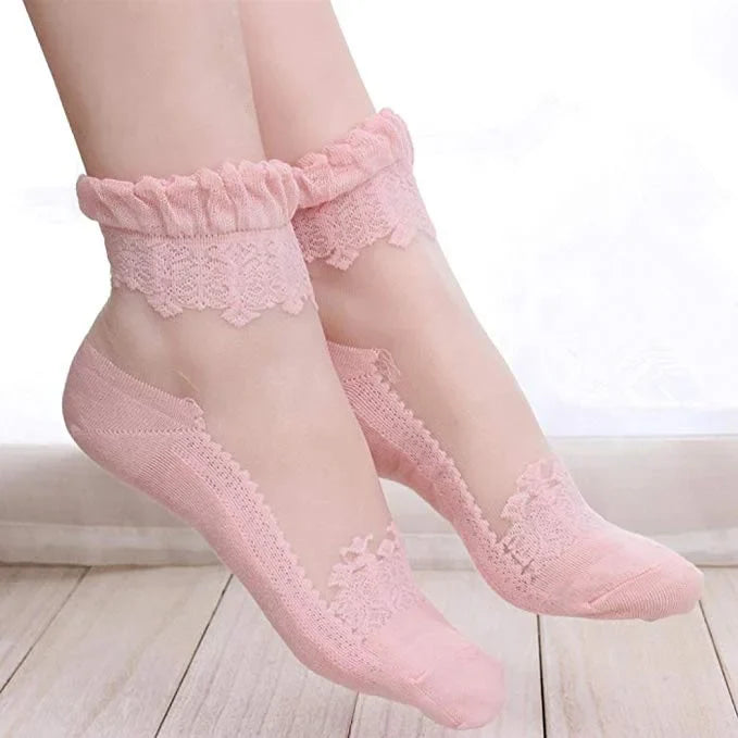 Glitter Ultrathin Transparent Flexible Crystal Lace Elastic Lace Short Socks