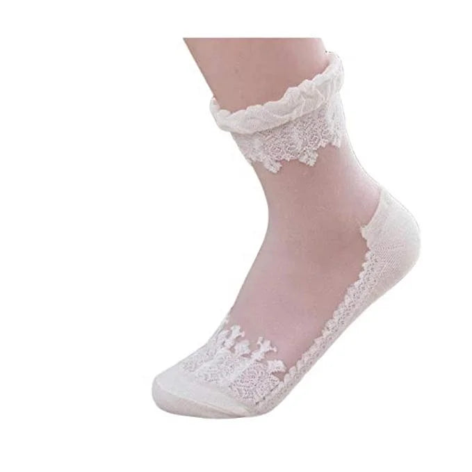 Glitter Ultrathin Transparent Flexible Crystal Lace Elastic Lace Short Socks