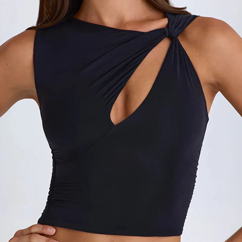 New Trend Cut-Out Detail Ruched Women's Top Asymmetric Camiseta De Tirantes De Mujer Women Blouses Elegant Tops