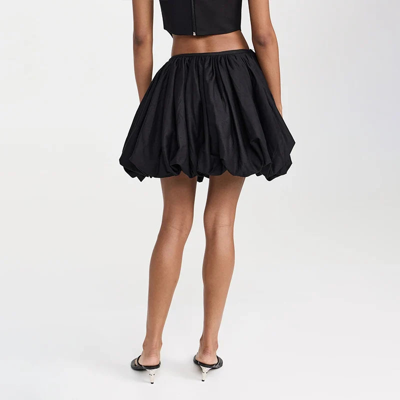 SF AL 24B032 High Waist Mini Skirts for Women Soild Color 100% Cotton Mini Faldas Black Woman Skirt Bubble Skirt