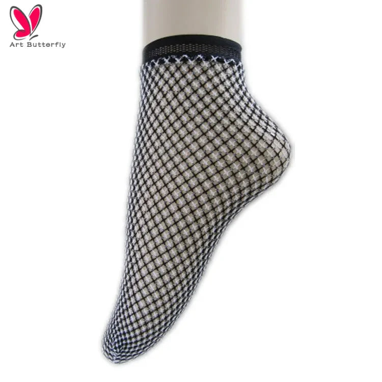 Factory Direct Sale Custom Logo Black Ankle Fishnet Lace Kneehi Short Socks for Women
