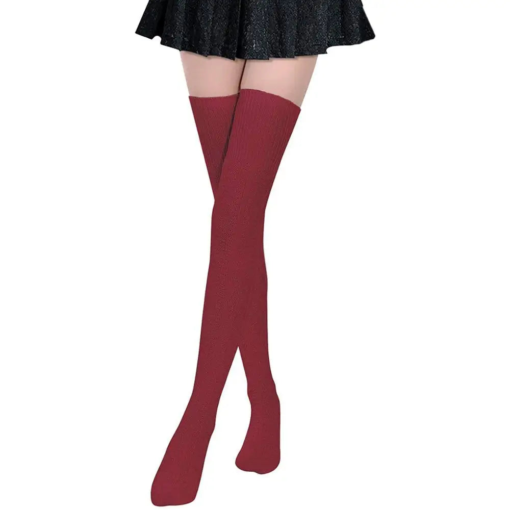 XIANGHUI Custom Extra Long Cotton Thigh High Socks Over the Knee High Boot Stockings Cotton Leg Warmers