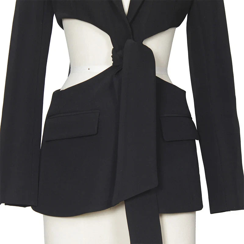 AL 24T149 Long Sleeve Blazers Ladies Women Lace-Up Polyester Women's Winter Coat Open-Waisted Design Blazer De Mujer