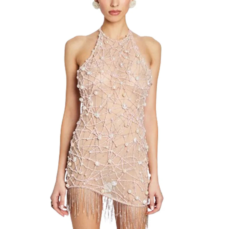 Custom Strapless High Neck Embellished Dress Fringed Slim Preppy Evening Dress  Ball Gown Club Dresses